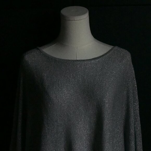 Anthropologie | Like NEW Festive, Silver Metallic Sweater, Dolman 3/4 Sleeve - Picture 3 of 7